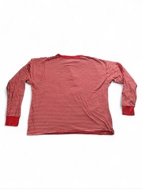 FREE ASSEMBLY Red & Pale Pink Striped Long Sleeve Pocket Tee